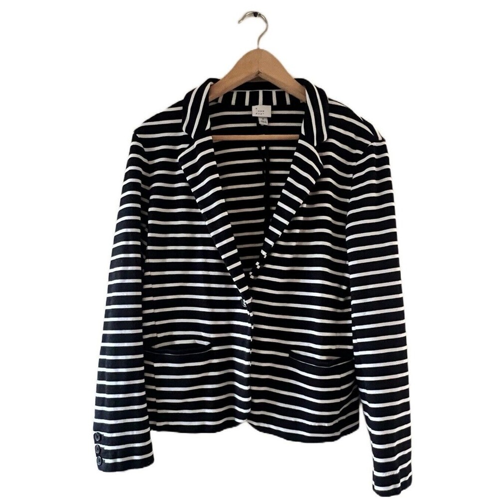 Women's A New Day Target Black White Striped Work Blazer Jacket Size M